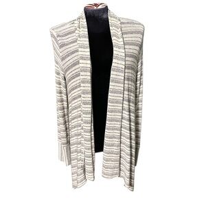 Lazy Sundays Striped Open Front Cream Grey Cardigan Size Medium